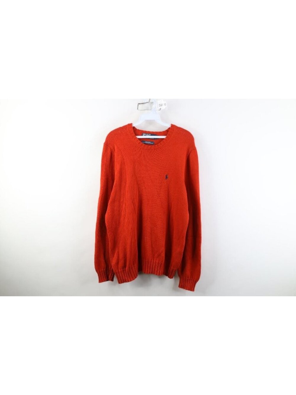Vtg 90s Ralph Lauren Mens Small Distressed Cotton Knit Crewneck Sweater Orange